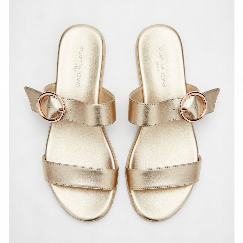 Stuart Weitzman Metallic Gold Slide Sandals
